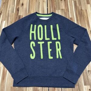 Vintage Hollister Sweatshirt Womens L Blue Crewneck Spell Out Fleece Y2K